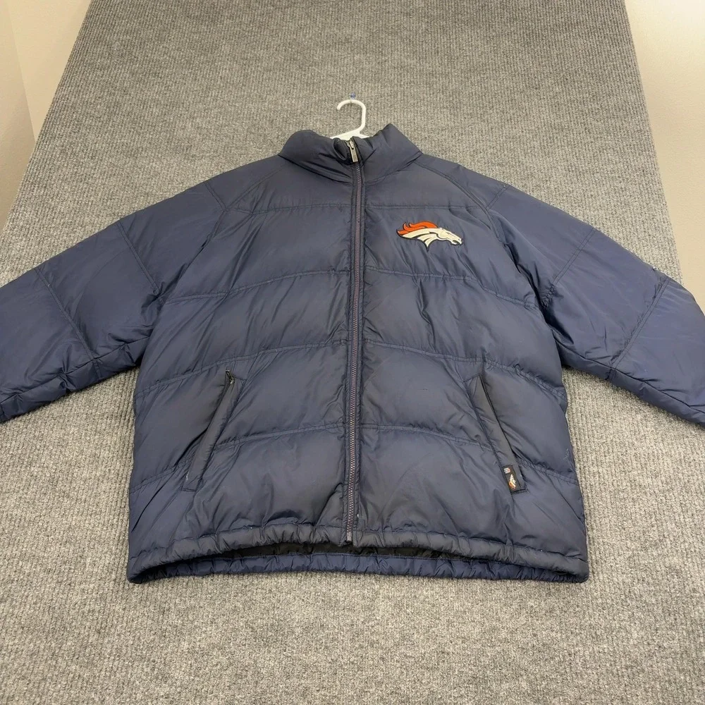 Denver Broncos Reebok Puffer Jacket Mens XL‎ Navy Down On Field Team Apparel